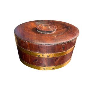 Vintage Wooden Bowl With Lid Rustic Storage Barrel